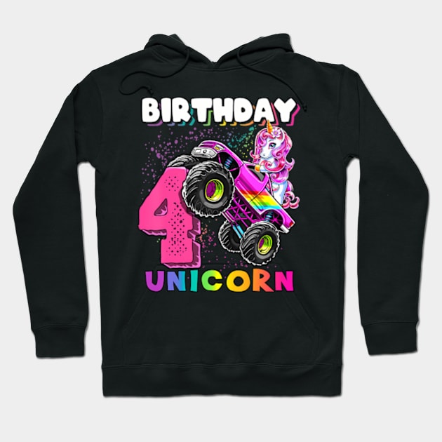 4Th Birthday Unicorn Monster Truck Birthday Party Girls Hoodie by Zoe Hill Autism